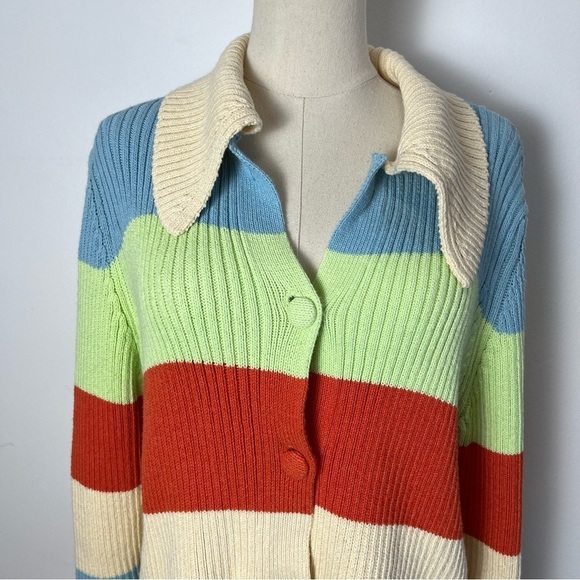 Zara Striped Button Front Knit Cardigan Sweater with Collar - Picture 4 of 8